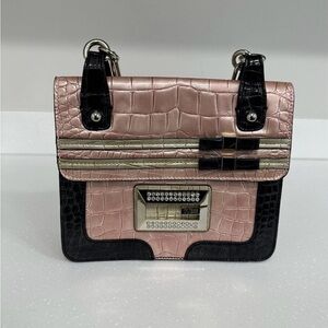 Guess Pink and Black Croc-Embossed Mini Bag
